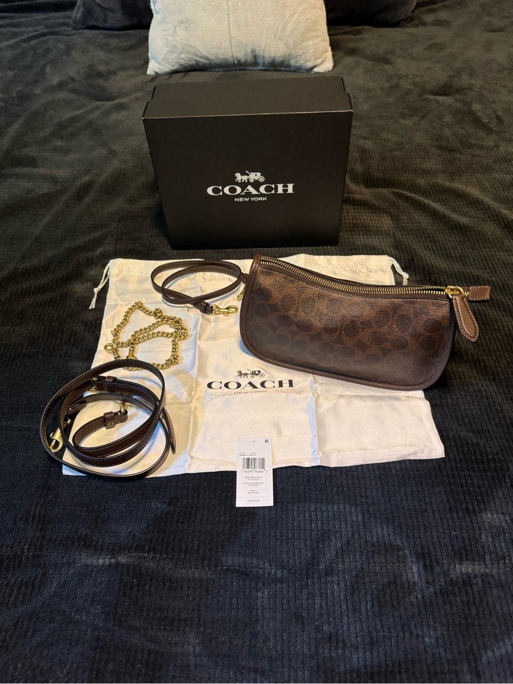 Coach Waverly Brown Signature Mini Shoulder Bag with Gold Chain
